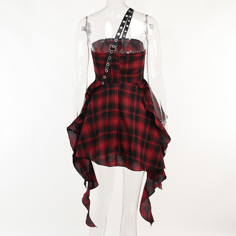 Urban Asymmetric Checkered Tube Dress