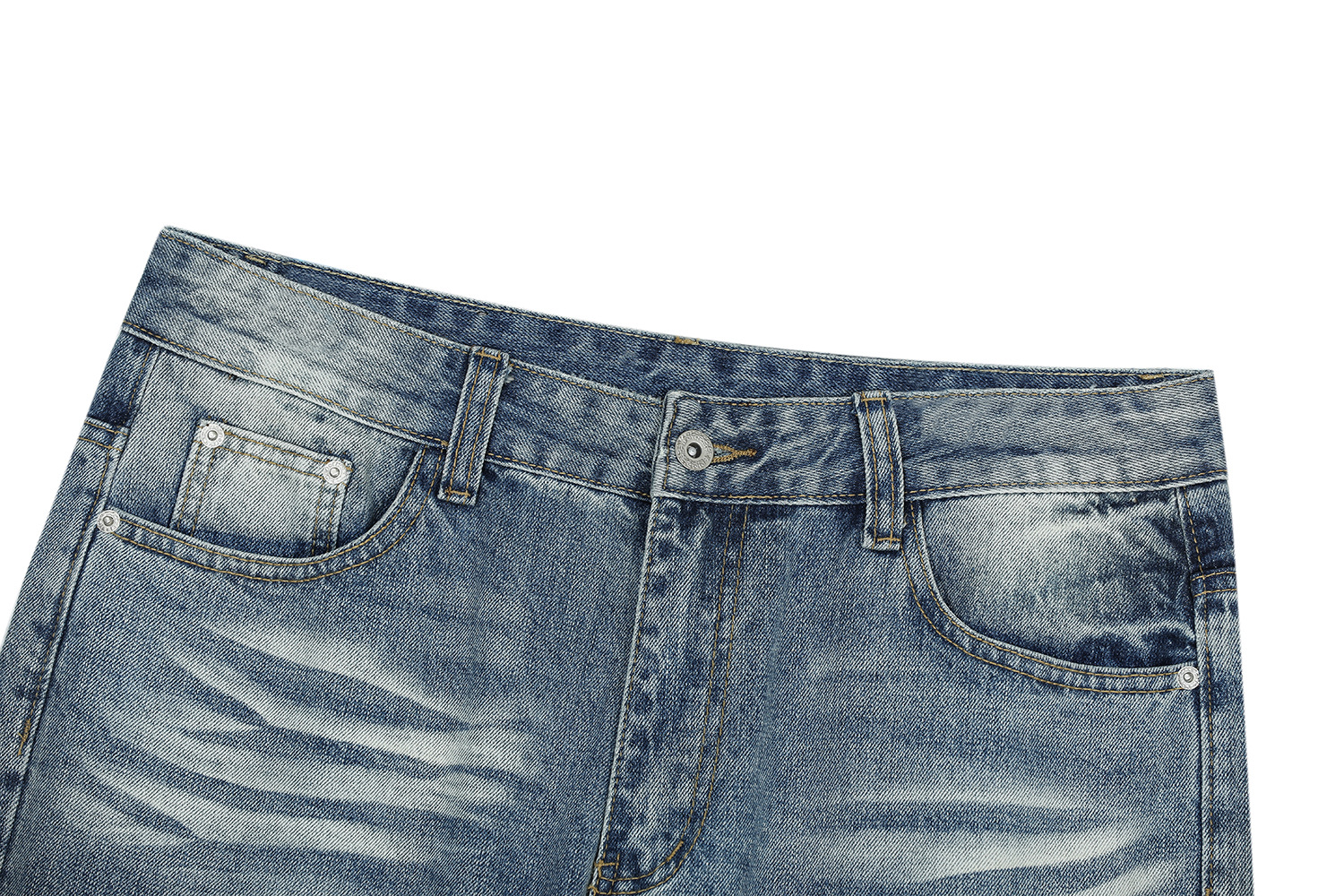 Vintage Street Cat-Whisker Pattern Loose Fit Men's Washed Blue Flared Jeans