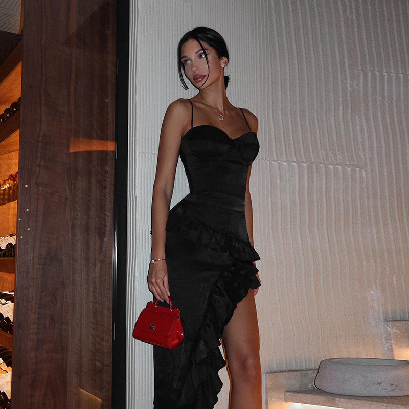 Structured Asymmetric Frilled High Waist Skirt