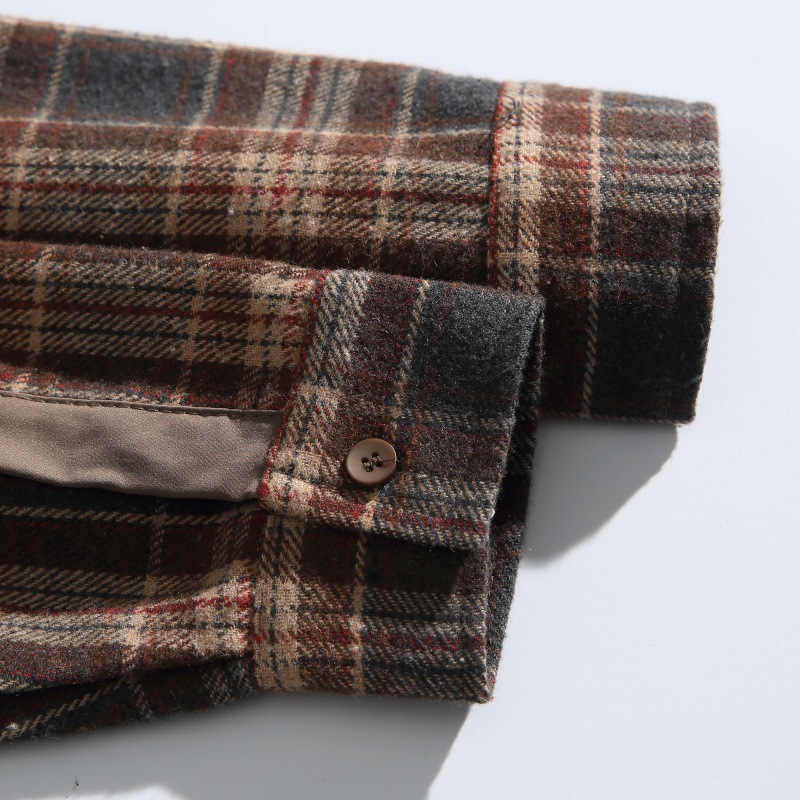 Oversized Contrast Plaid Zip Pouch Full-Sleeved Shirt