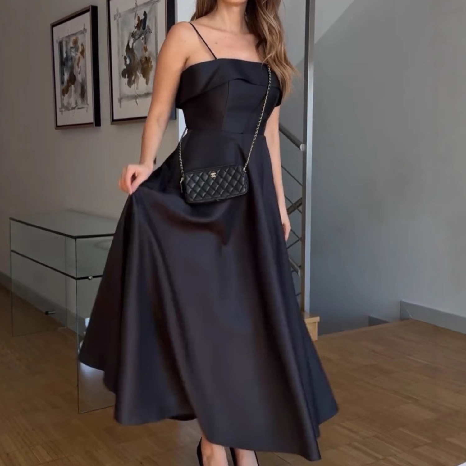 Satin suspender evening dress fashion dress