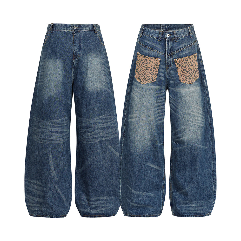 Vintage Men's Jeans, Distressed Patchwork Knife Cut Pants, Casual Loose Fit, Men's Bottoms