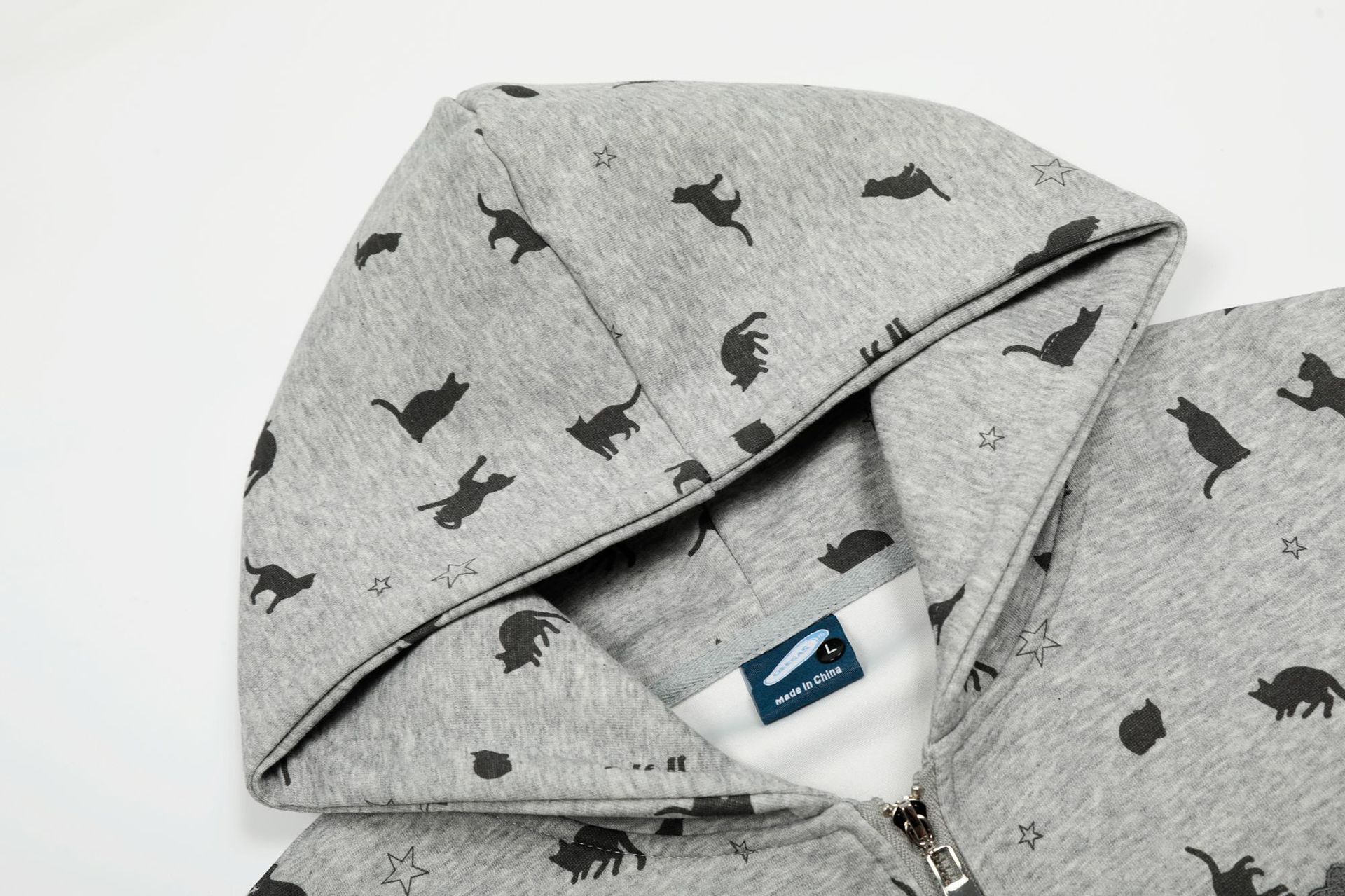 Cat printed zipper hoodie