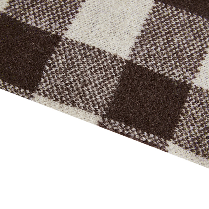 Ladies Mock Neck Checked Contrast Sweater