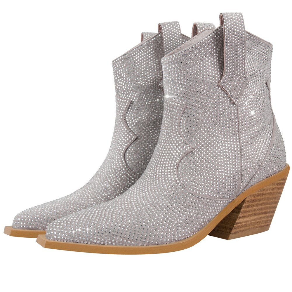Processing time:7-15days after placing orders GCYFWJ Fashion Rhinestone Women Ankle Boots For Woman Pointed Toe Western Cowboy Botas De Mujer Square Heel Party Shoes Botines