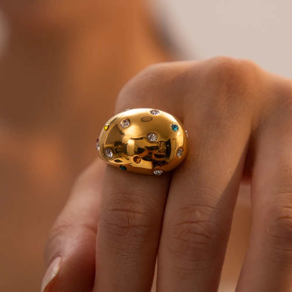 Thick Hollow Brushed Gold-Tone Water-Resistant Ring