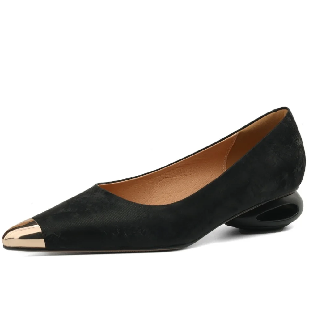 Cowhide Ladies Stiletto Shoes Single Tone Polished