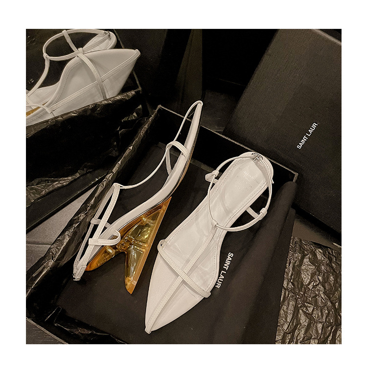 Sharp pointed shaped heel sandals, spicy thin strap shoes, slope heel sandals, high heels