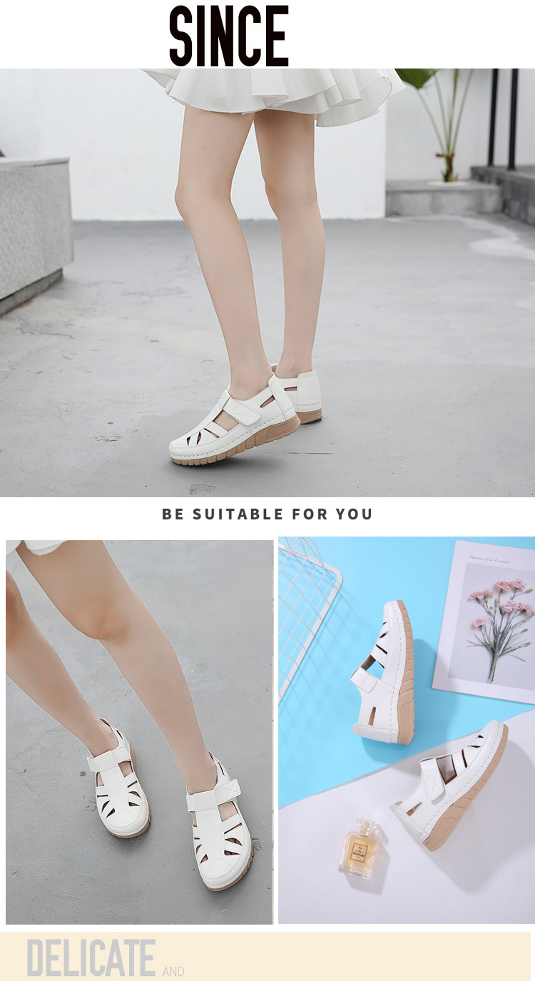 Single shoe slope with car stitching lightweight Velcro hollowed out mom's shoes