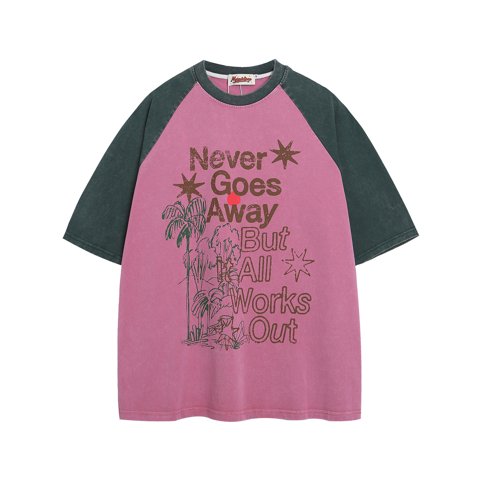 Letter printed contrasting short sleeved T-shirt for men
