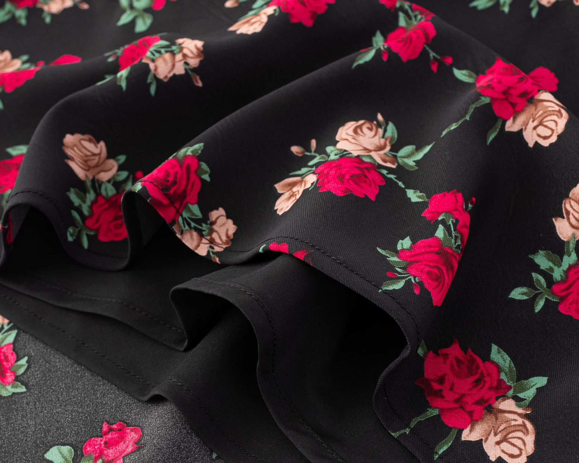 Tie-Shoulder Black Base Printed Long Dress