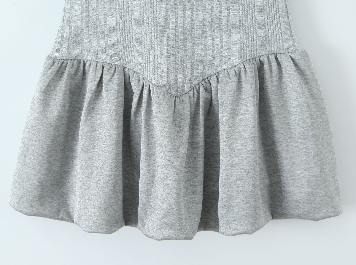 Bubble Sleeve Splicing Knitted Flare Dress