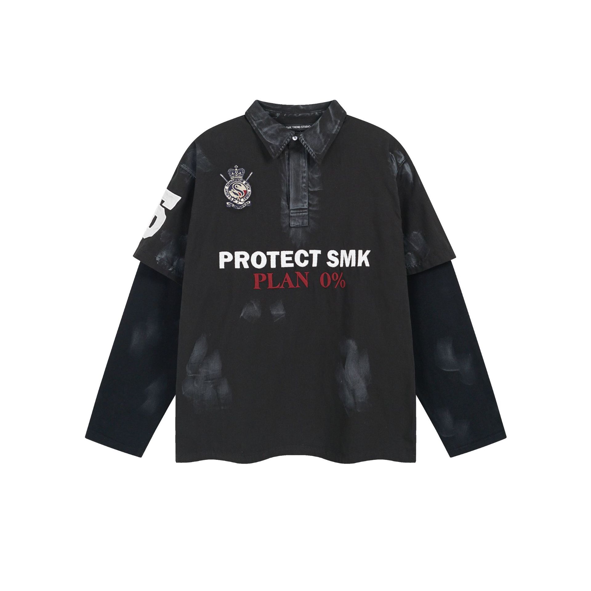 Heavyweight Cotton Long Sleeve Faux-Layered Button-Up Letter Hoodie