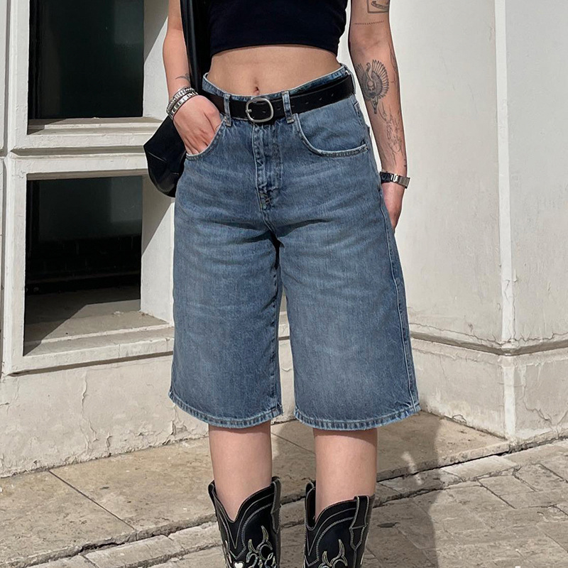 Vintage washed high waisted loose denim shorts