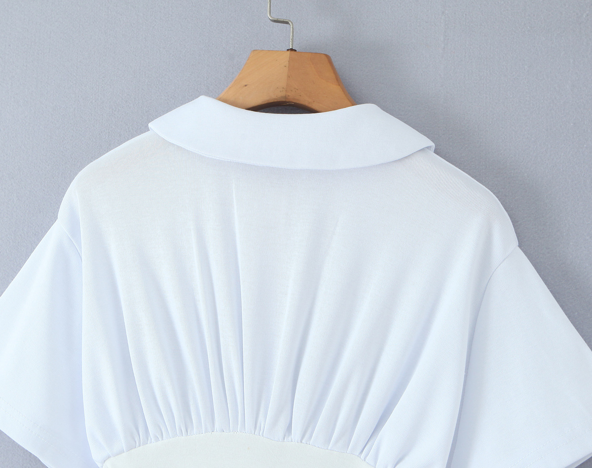 Ruffle Short Sleeve Upturned Neckline Cotton Fitted Dress