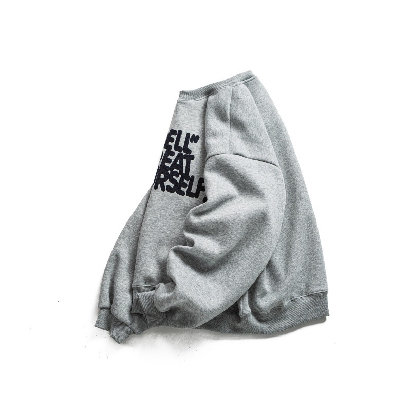 Japanese Vintage Typography Stitched Crew Oversized Hoodie