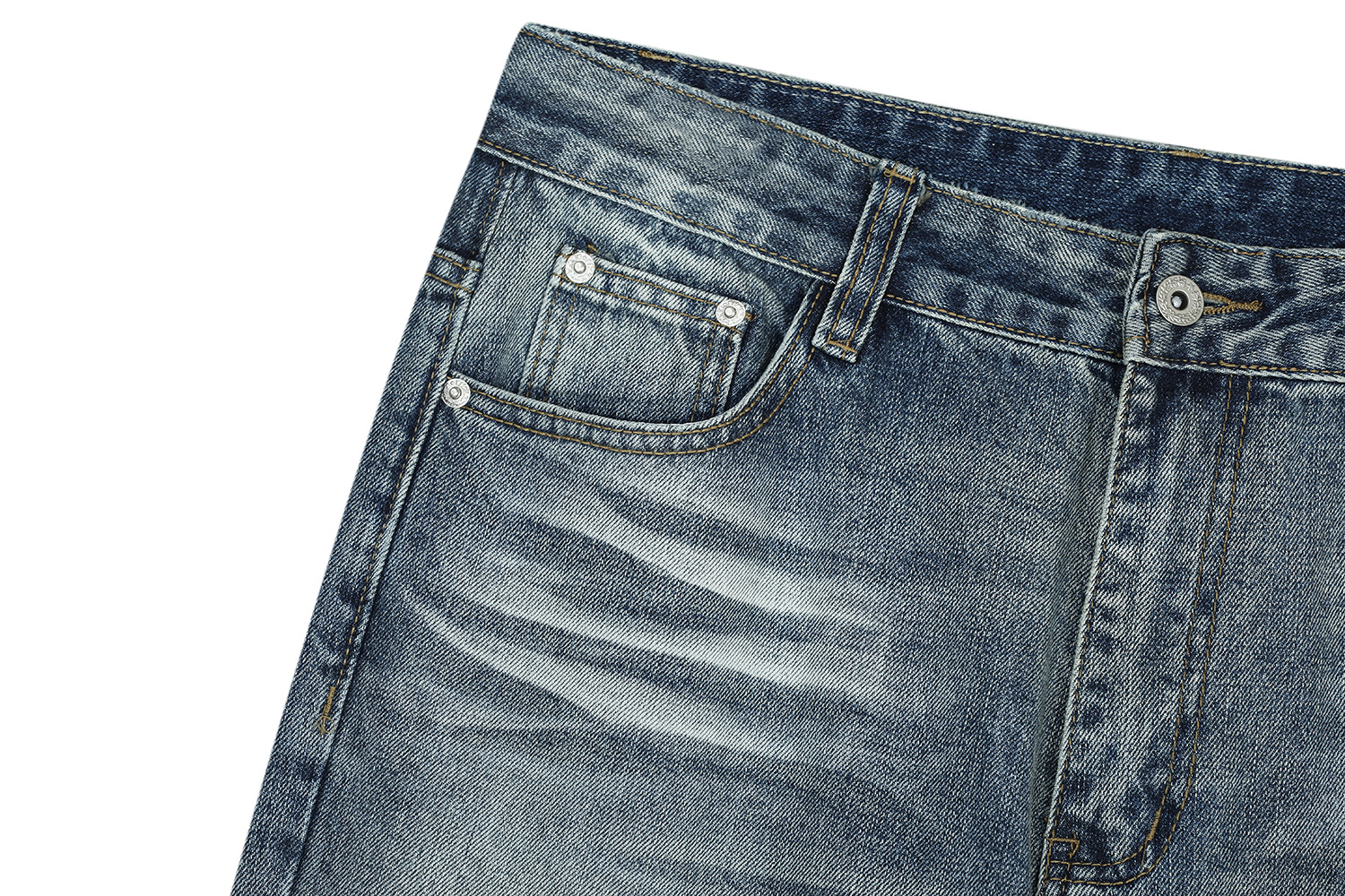Vintage Street Style Unisex Relaxed Fit Cat-Whisker Pattern Washed Blue Flared Denim Jeans for Men