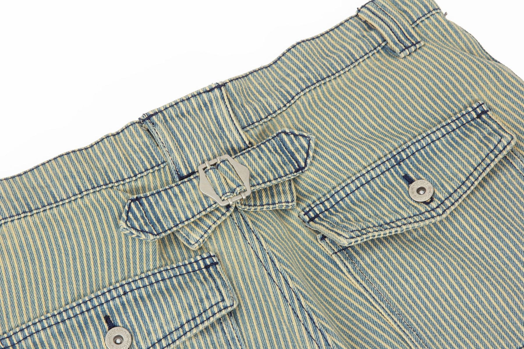 Vintage Streetwear Heavyweight High-End Striped Deconstructed Design Men's Loose Slightly Curved Work Trousers