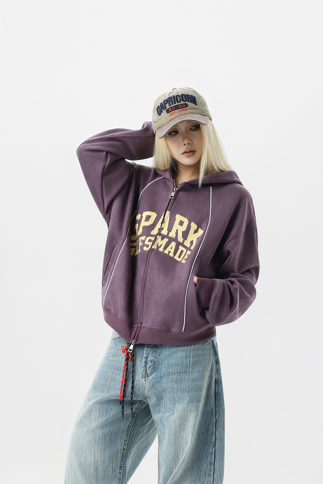 Suede cardigan zipper hoodie