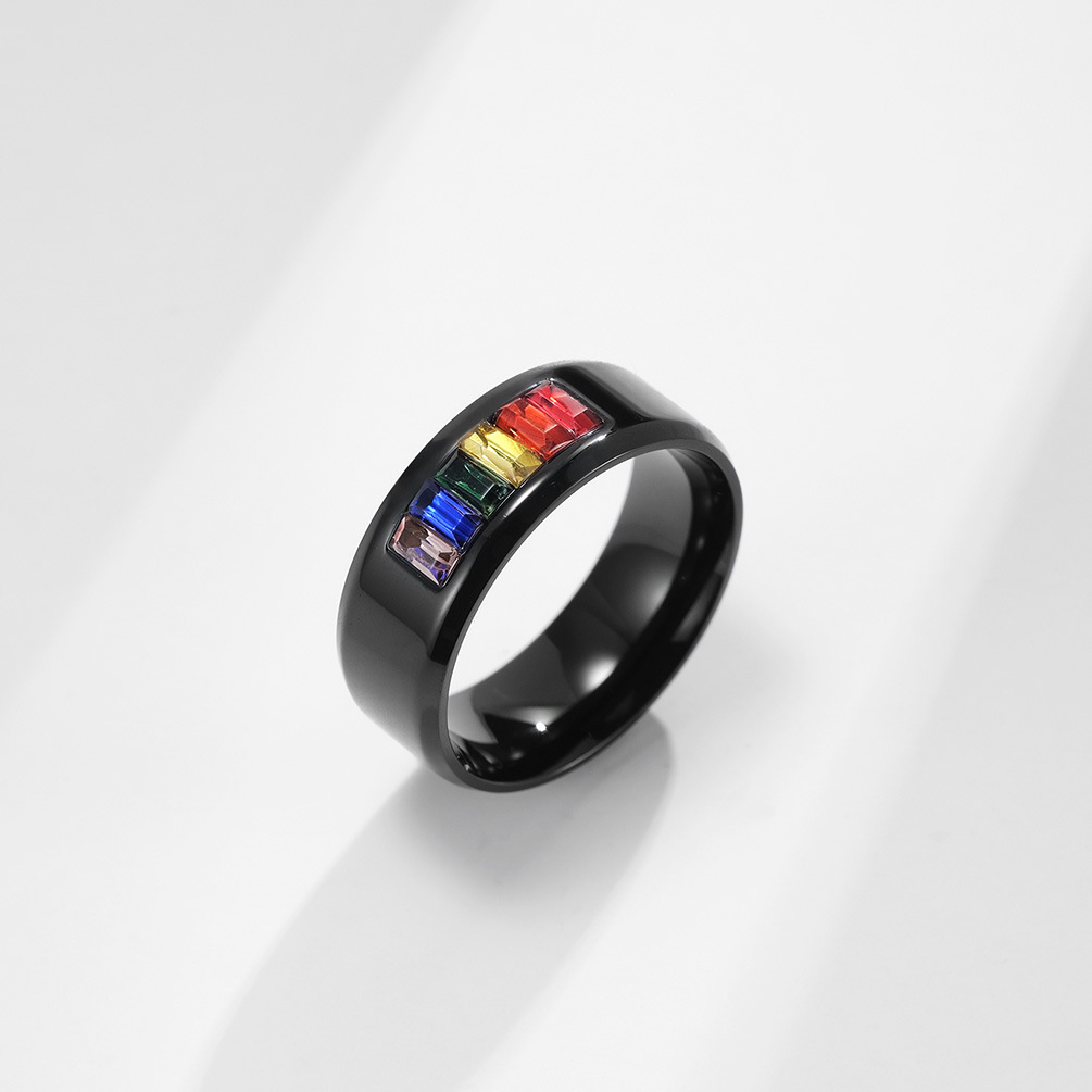 Titanium Steel Gay Lesbian Ring Rainbow Flag Gay Finger Ring Couple Hand Jewelry