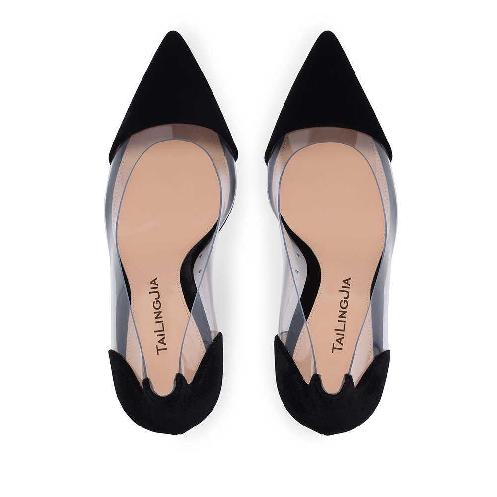 PVC Spliced Pointed High Heel Single Shoes Large Womens Shoes Fashion Shoes