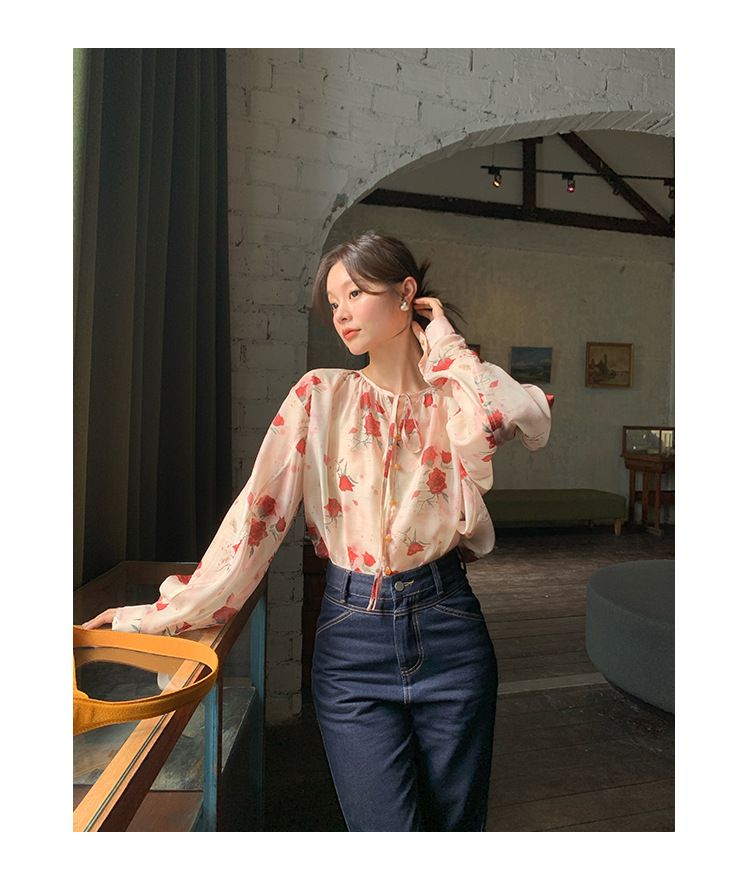 Fragmented Floral Long Sleeve Loose Breeze Shirt