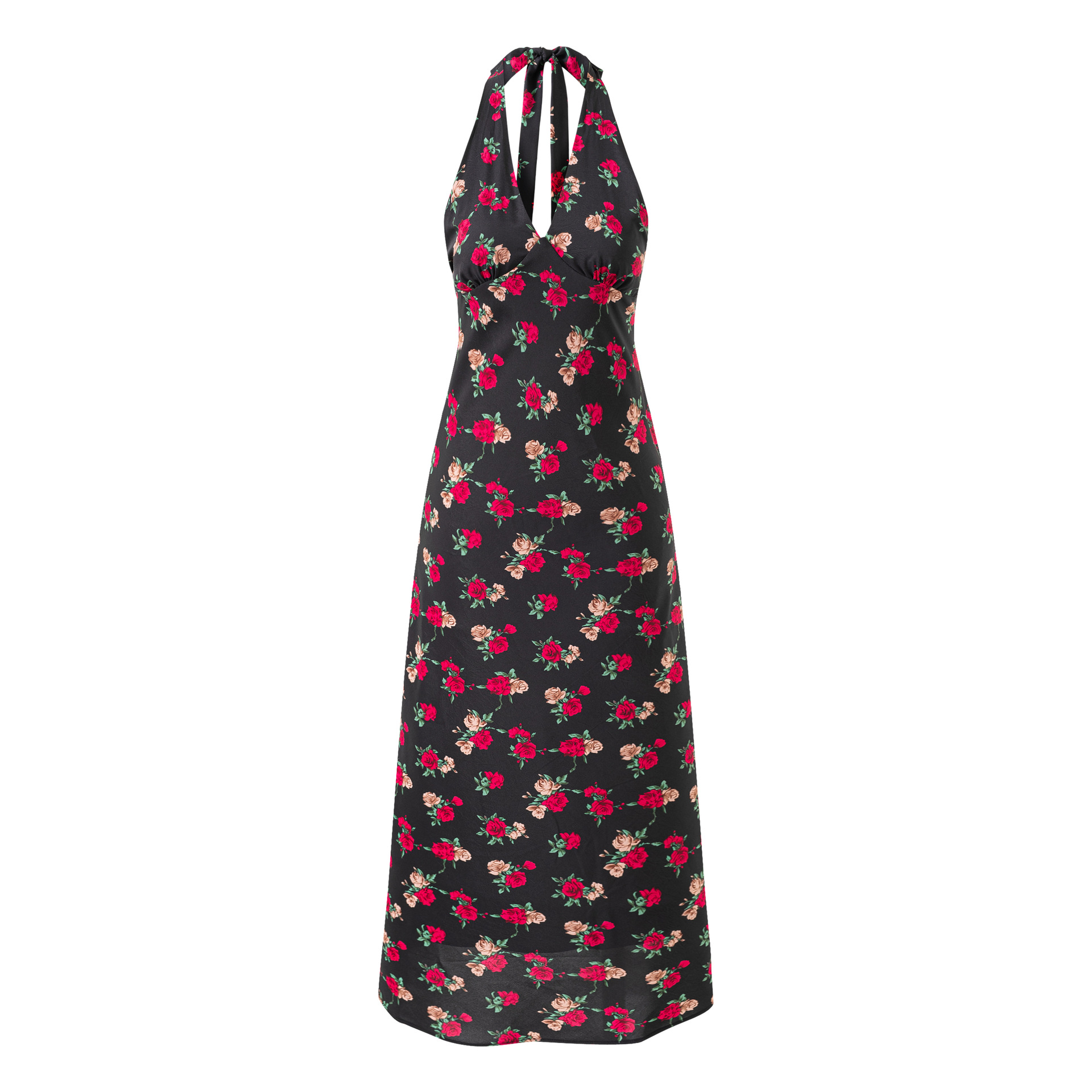 Tie-Shoulder Black Base Printed Long Dress