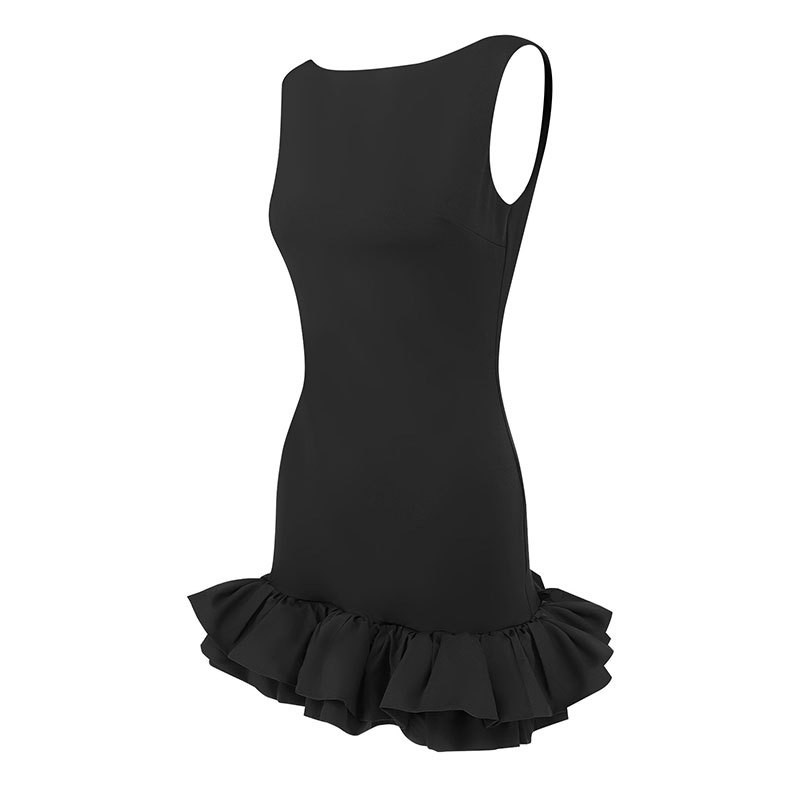 Plain Open Back Dress With Frill Trim