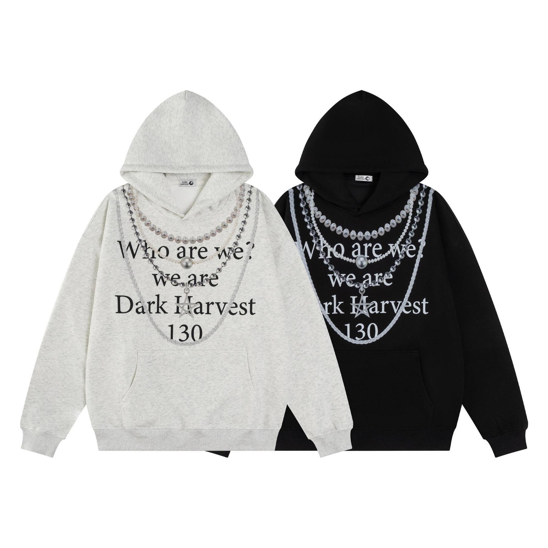Milk Silk Dangling Beads Graphic Hoodie