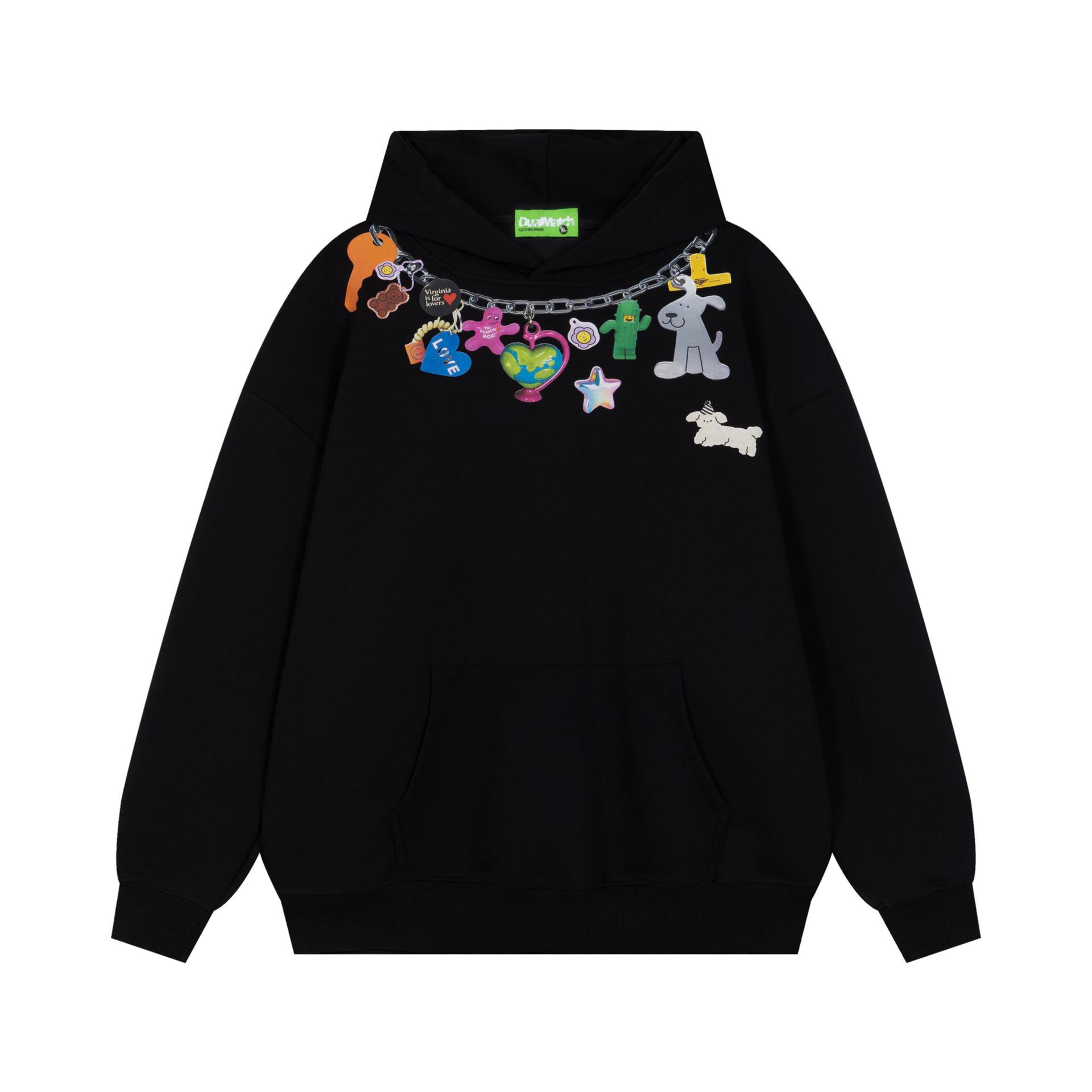 Long Sleeve Cotton Choker Graphic Hoodie