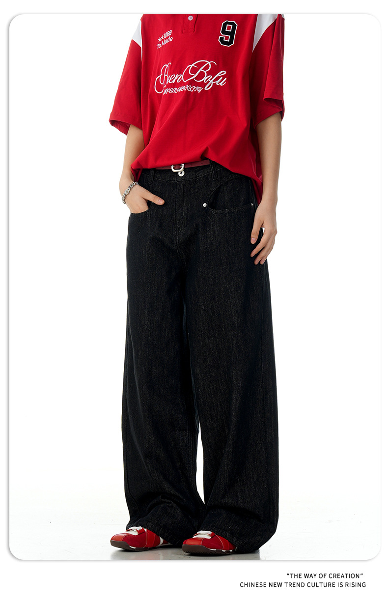 Denim Jeans Faded Unisex Straight A-Line Slim Clean Fit Versatile Long Pants
