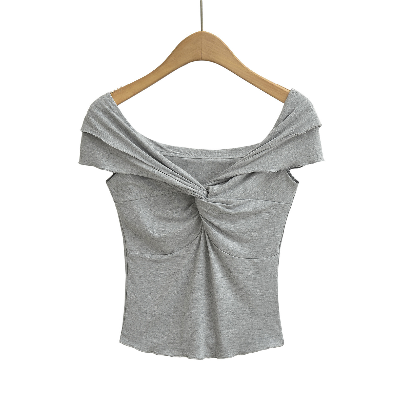 Sexy Asymmetric Neckline Cropped Sleeve Shirt