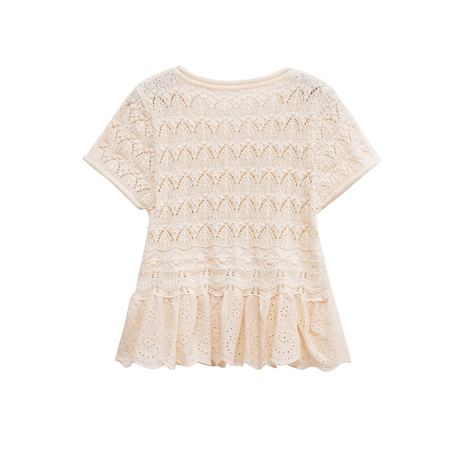 Three-Quarter Sleeve Crewneck Polyester Top