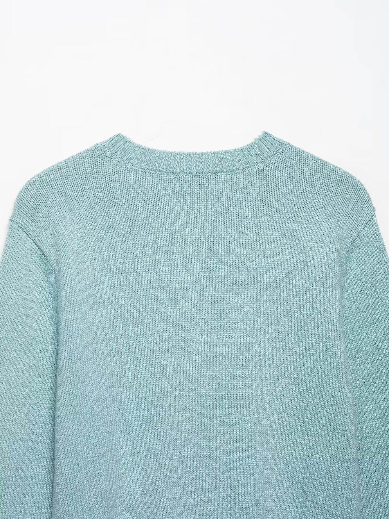 Plain Button-Front Long Sleeve Polyester Sweater