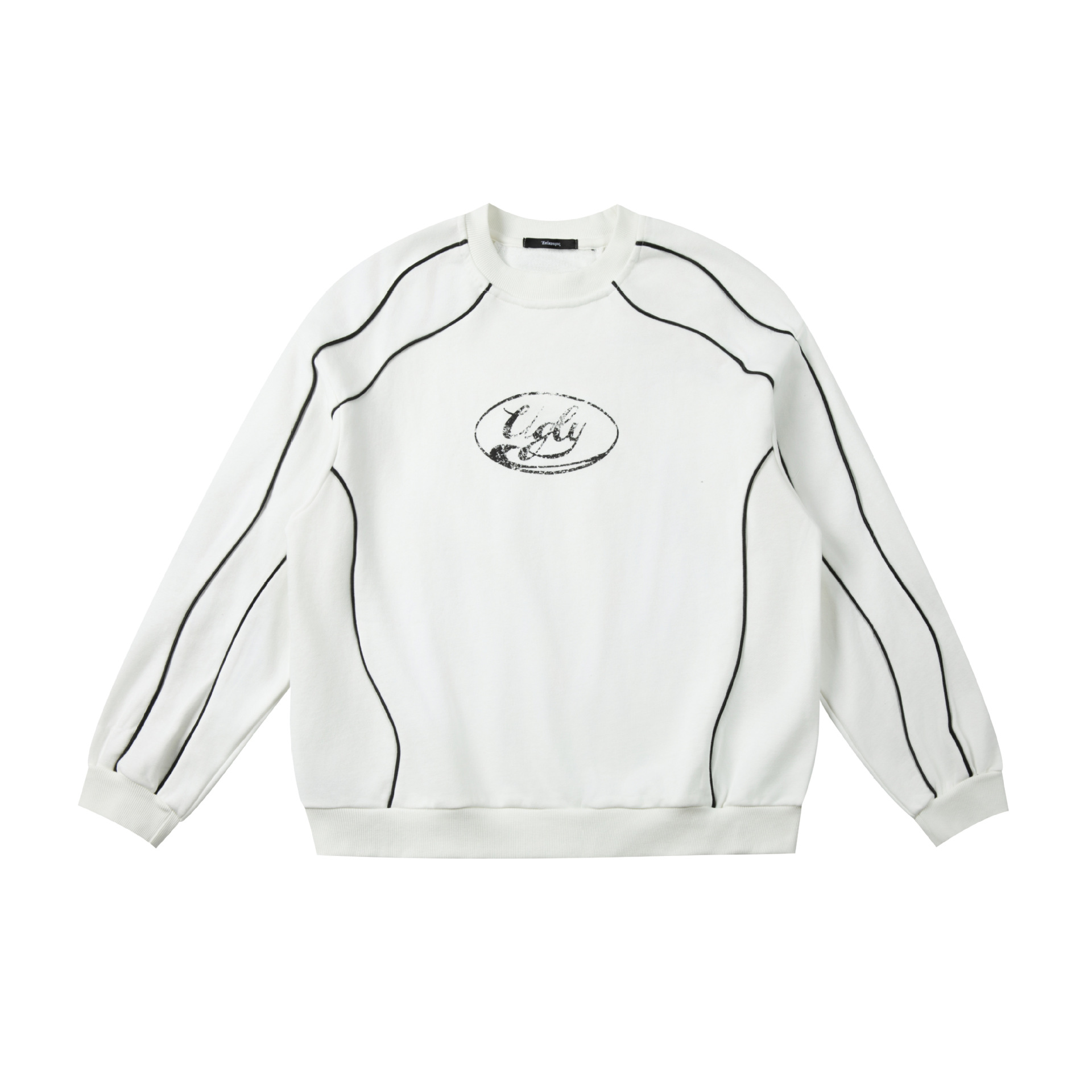 Oversized Vintage Embellished Cotton Blend Crewneck Sweatshirt