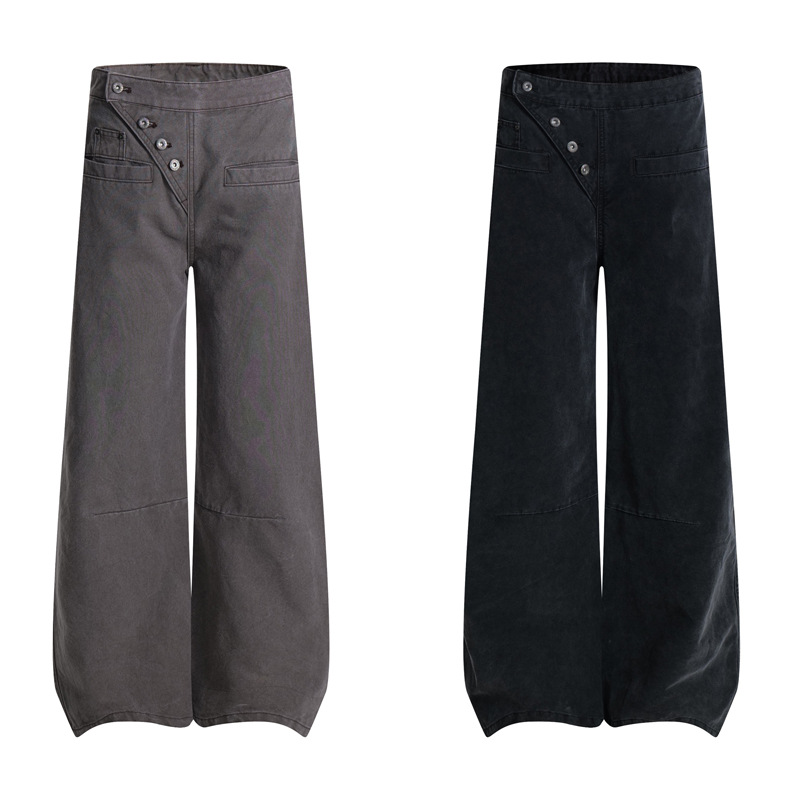 Original Streetwear Brand Design Vintage Button Decoration High-Street Cool Loose Casual Knife Pants Jeans Long Pants
