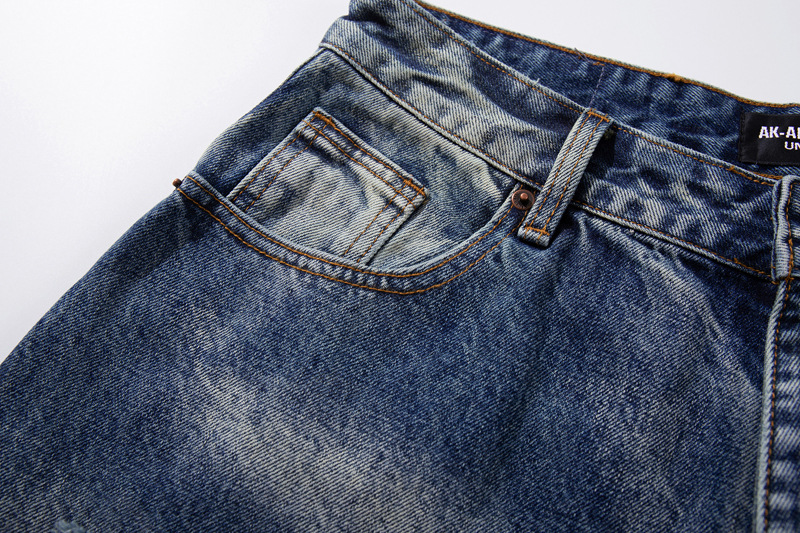 Vintage Personality Design Ripped Streetwear Loose Fit Jeans Men Hip Hop Distressed Wide Leg Long Pants