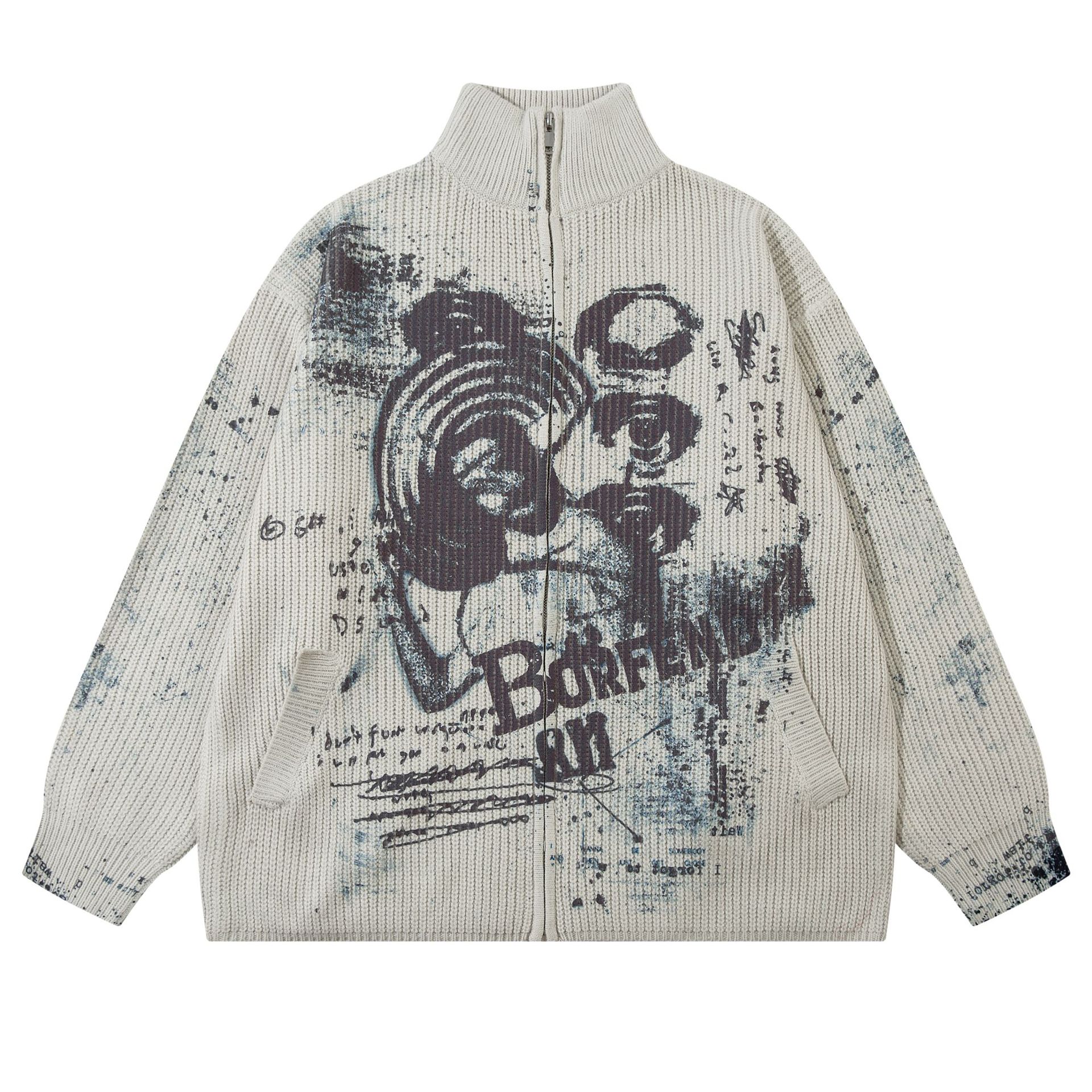 Streetwear Loose Fit Long Sleeve Print Sweater