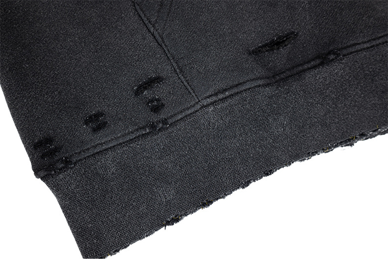 Ripped Hooded Sweatshirt with Fleece Lining