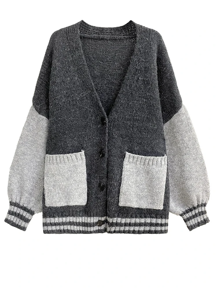 Two-Tone Oversized Deep V Cardigan