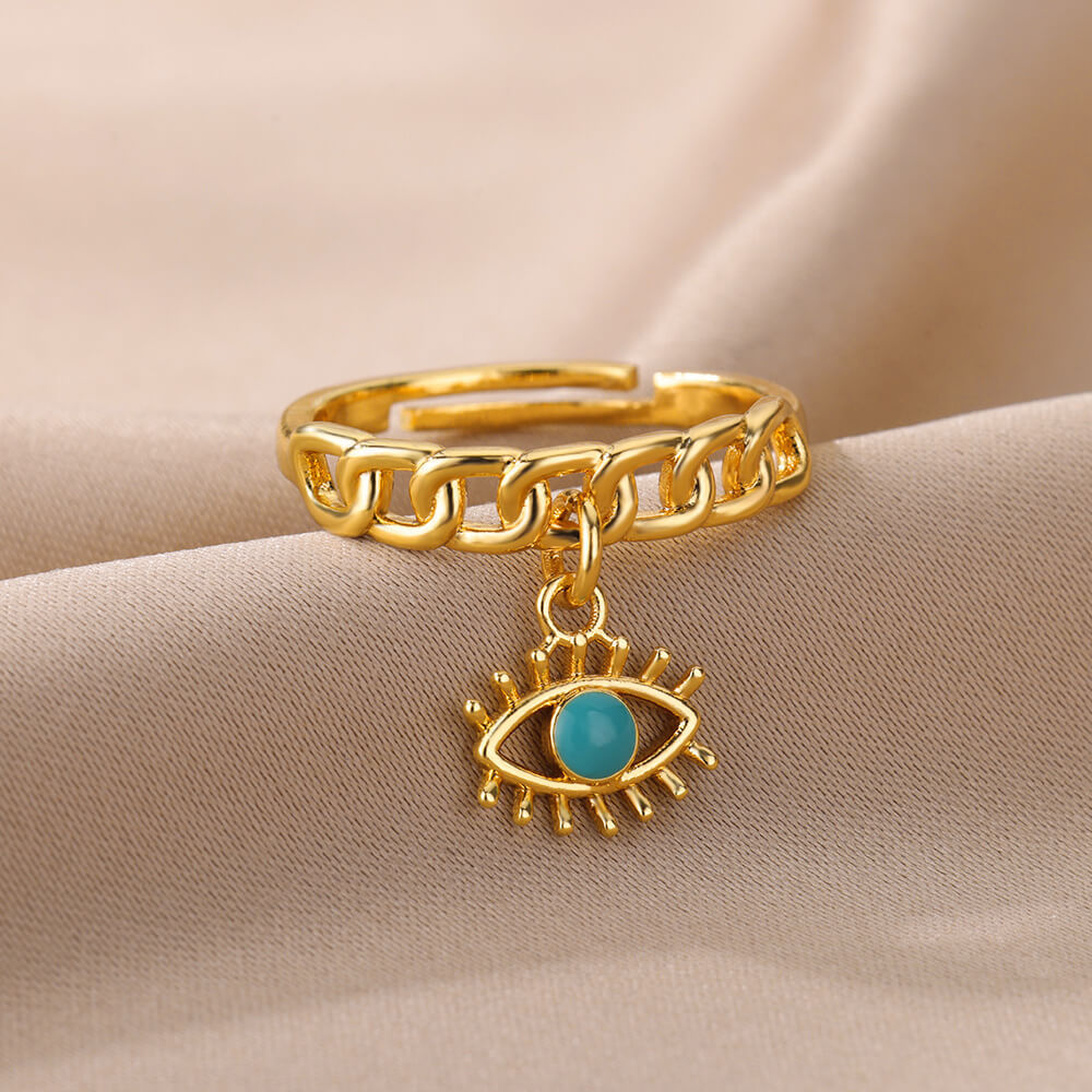 Turkish Zircon Evil Eye Rings For Women Open Adjustbale Gold Plated Stainless Steel Ring Couple Rings Wedding Jewelry Bague