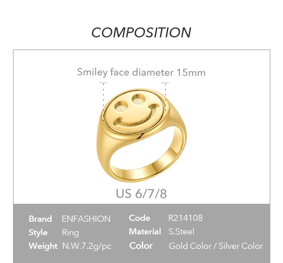 Vintage Smiling Face Rings For Women Stainless Steel Fashion Jewelry Gold Color Ring Halloween