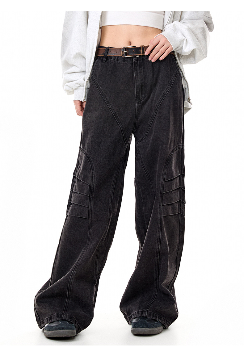 Street Retro Unique Folded Structured Casual Denim Trousers