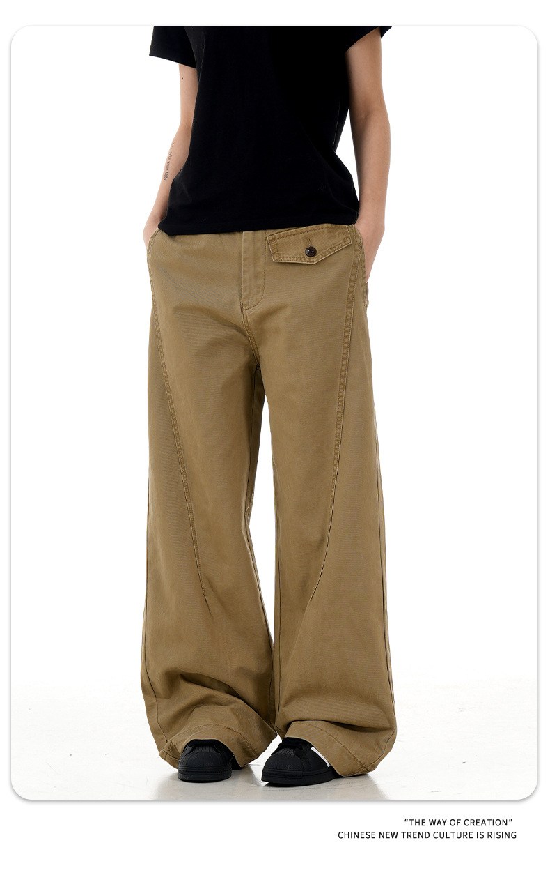 Straight Leg Work Pants with Accordion Fake Pocket Design for Men and Women