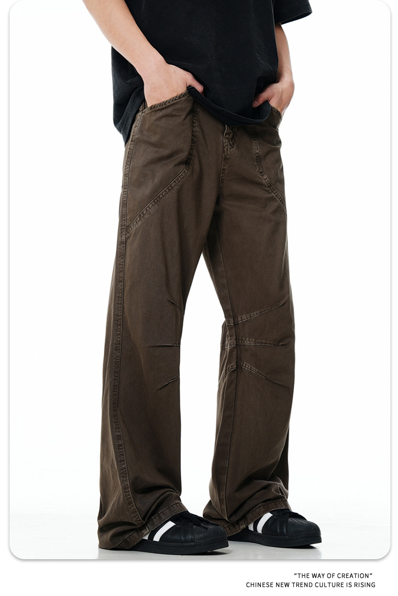 Three-Dimensional Vintage Washed Look Slimming Trendy Pile Straight Leg Casual Long Pants