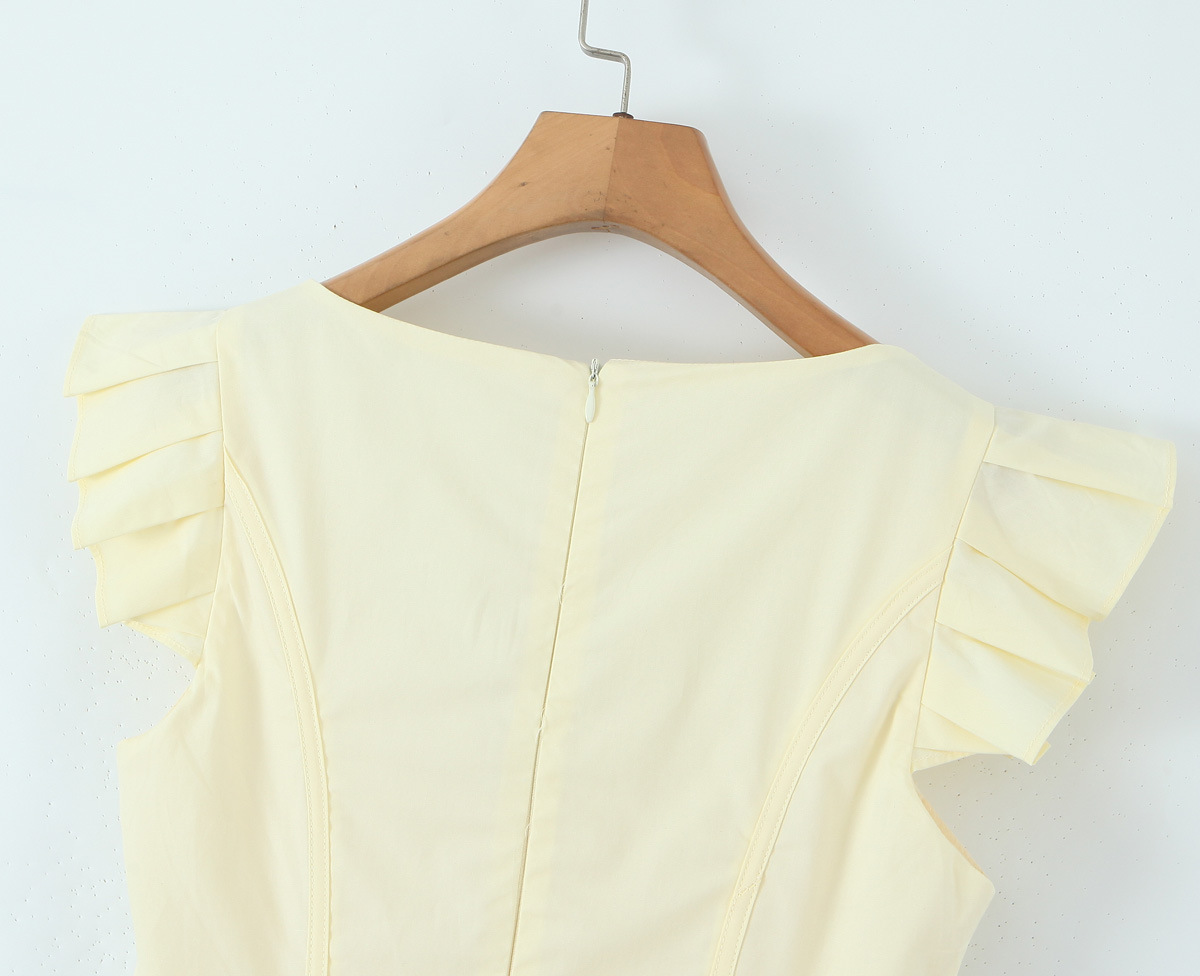 Wide Neck Short Sleeve A-Line Cotton Embroidery Dress