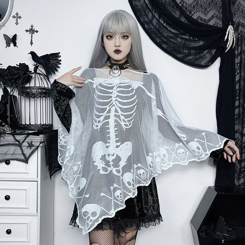 Sexy One-Shoulder Skeleton Print Cape