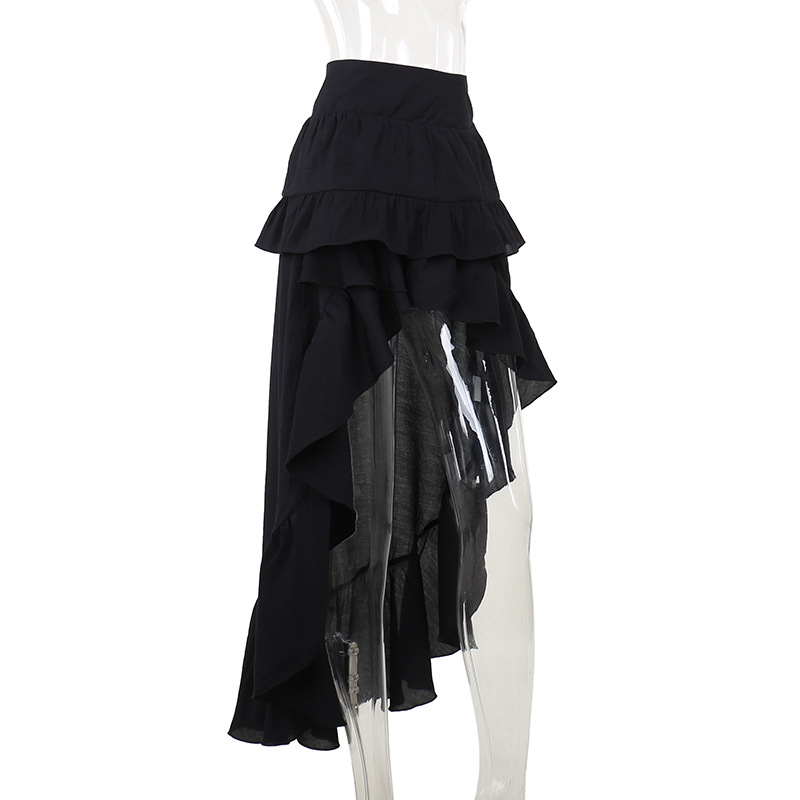 Sultry Deep Retro Draped Solid Polyester Skirt