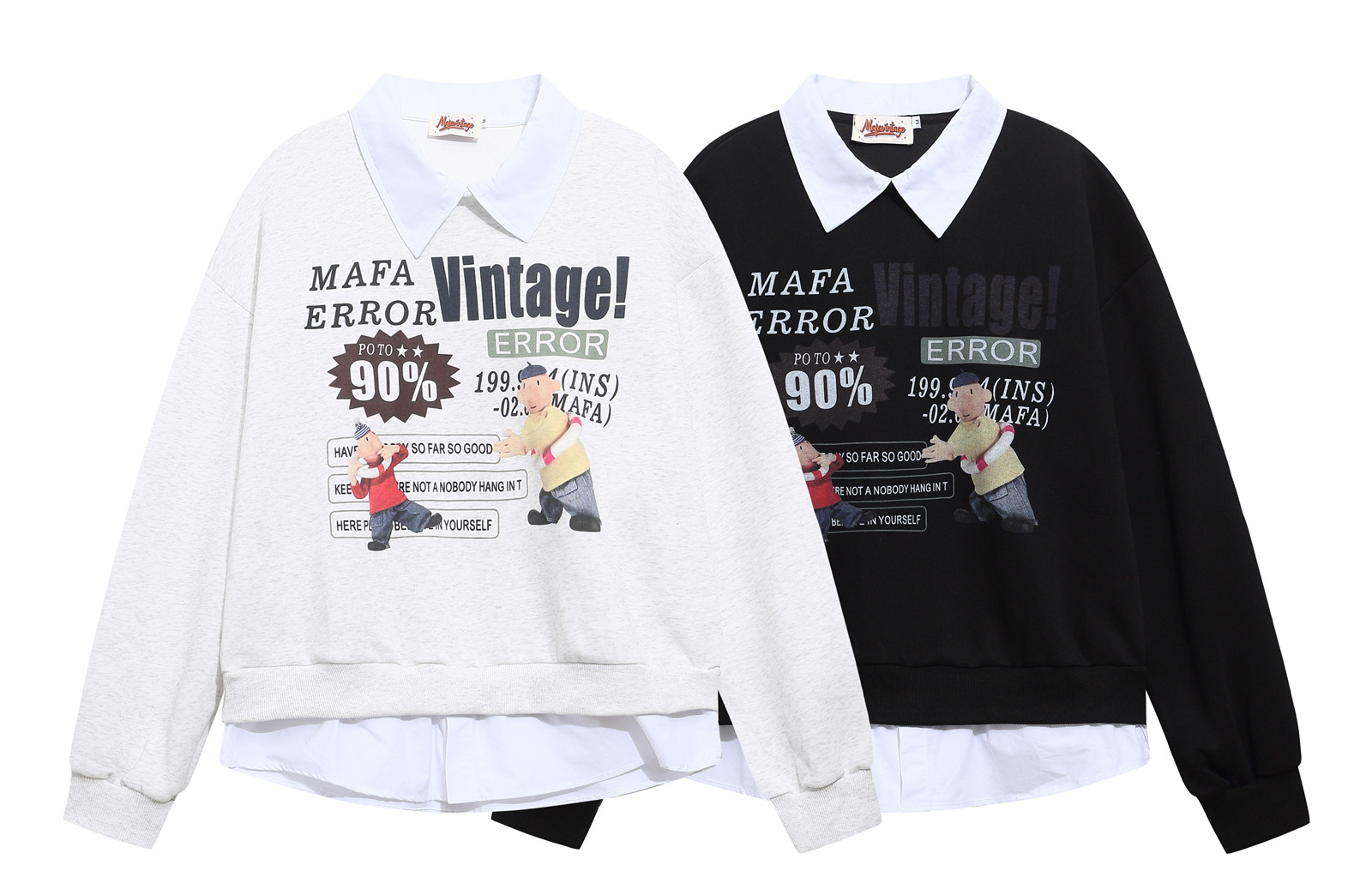 Vintage American Graphic Faux Layered Ribbed Collar Sweatshirt