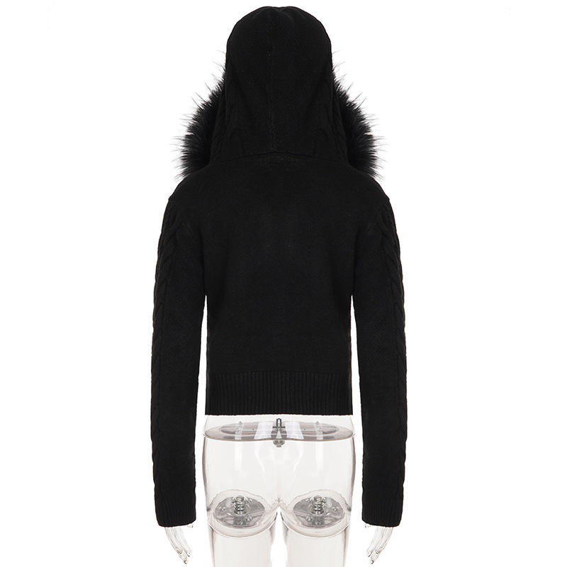 Vintage Herringbone Zip Hood Loose Cardigan